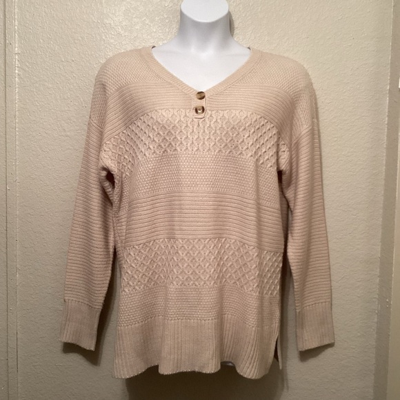 St. John's Bay Cream V-Neck Sweater with Textured Knit XXL - Picture 1 of 7